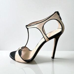 MARTIN CLAY HEELS STILETTO SANDALS BLUSH BLACK T-STRAP SIZE 36